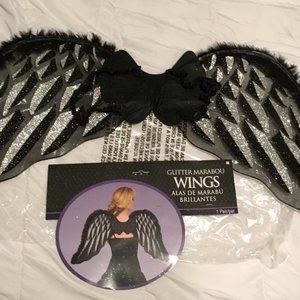 Black Marabou Angel Wings and Masquerade Mask